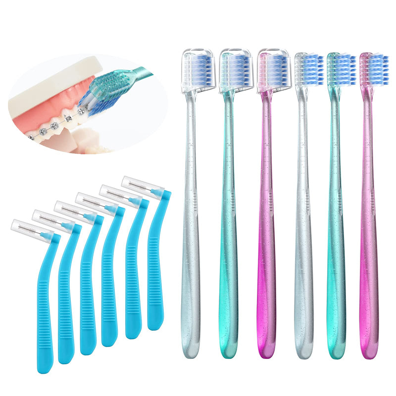 [Australia] - V-Shaped Orthodontic Toothbrush for Braces, with 6 Interdental Brushes, Soft Bristles, 6 Count V Shaped (w/ Interdental Brushes) 