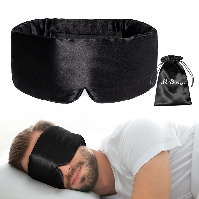 [Australia] - 100% Natural Silk Eye Mask for Women Men, Soft Pressureless Cooling Blackout Eye Covers for Sleeping, Large Size Sleep Mask fits All Heads Adjustable, 1PC, Black 