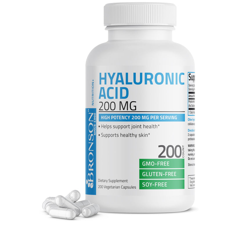 [Australia] - Bronson Hyaluronic Acid 200 MG High Potency Joint Health & Healthy Skin Support, Non-GMO, 200 Vegetarian Capsules 200 Count (Pack of 1) 
