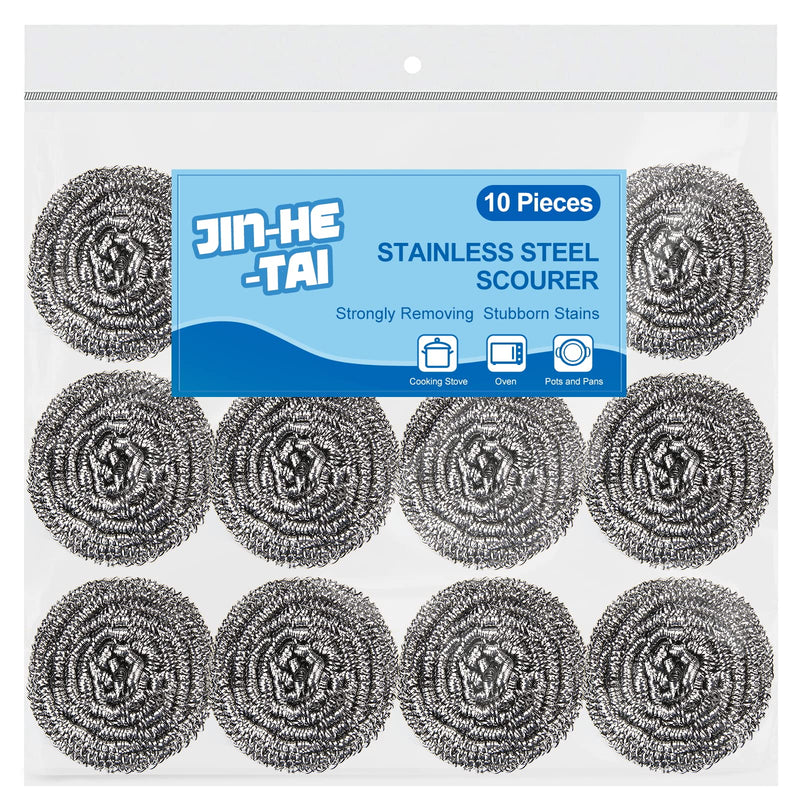 [Australia] - 10 Pack Stainless Steel Scrubber, Steel Wool Srubber for Scouring Stubborn Messes from Pots and Pans, Stoves,Broiler Racks,Grills and More Stainless Steel-Pack of 10 Scrubbers 