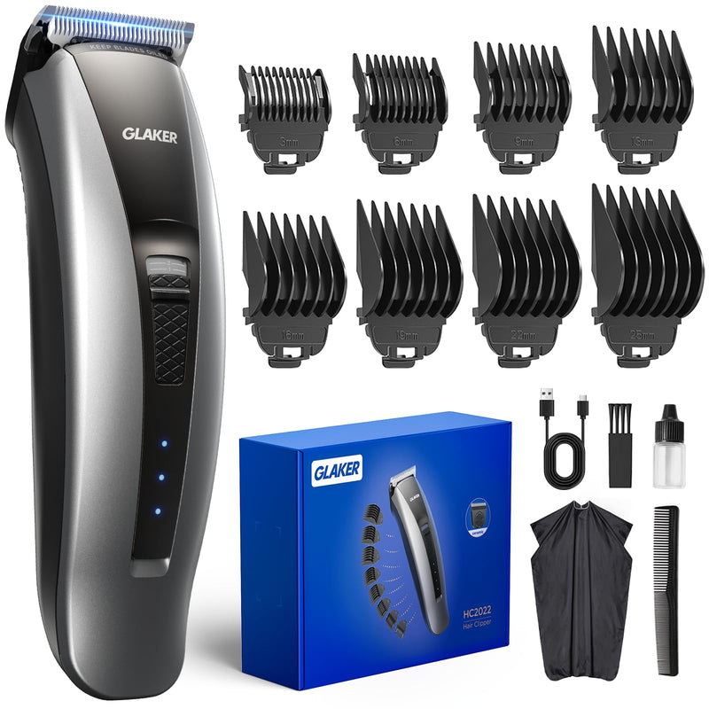 [Australia] - GLAKER Hair Clippers for Men - Cordless 2 in 1 Versatile Hair Trimmer with ABS Guards,Professional Haircutting Kits for Blending & Fade Cuts Classic Grey 