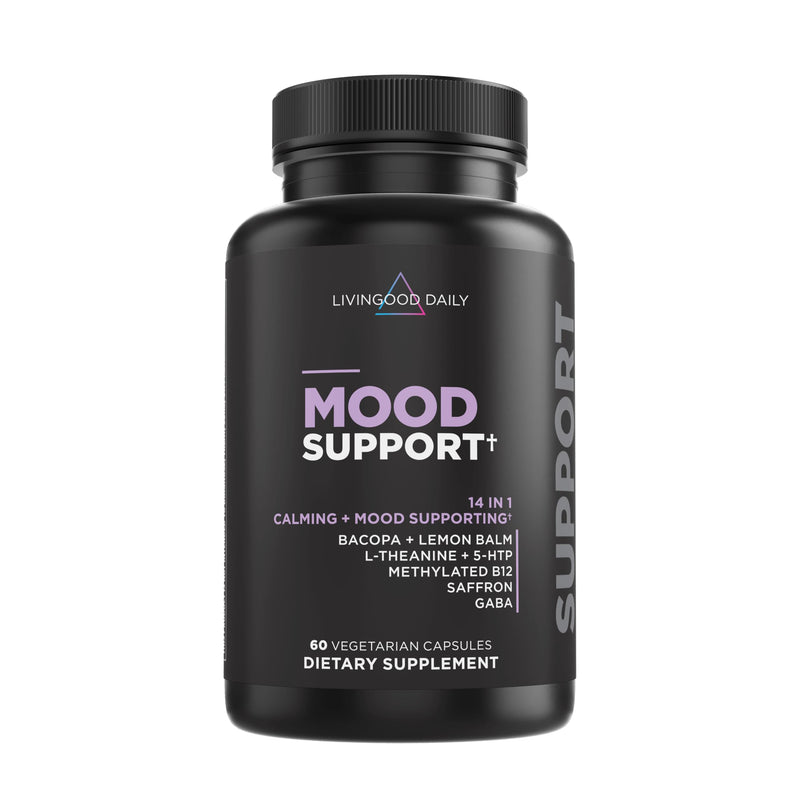 Livingood Daily 14-in-1 Mood Support Supplement, 60 Capsules | Calming, Focus & Emotional Wellness, L Theanine, Lemon Balm, GABA, Saffron, 5-HTP, Vitamin B12, Non GMO, Vegan, Made in USA