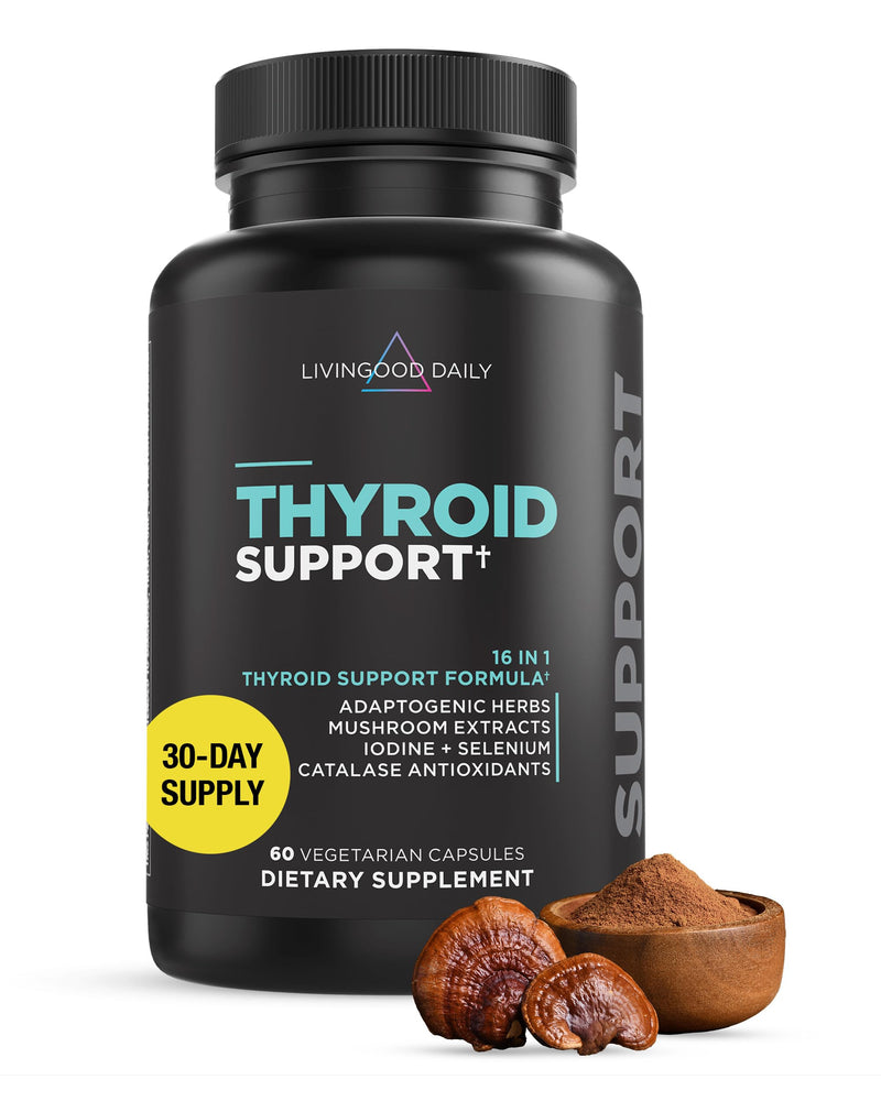 [Australia] - Livingood Daily Thyroid Support for Women & Men, 60 Vegetarian Capsules - Adaptogenic Herbs, Selenium & Iodine Supplement (from Kelp & Fronds) Support Metabolism, Hormone Balance, Mood, Thyroid Health 