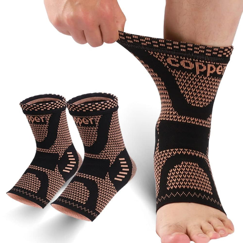 [Australia] - Copper Ankle Brace, Copper Infused Ankle Support Compression Sleeve for Men & Women, for Foot Pain Relief, Plantar Fasciitis, Sprained Ankle, Achilles Tendonitis,Recovery, Daytime or Night Use(L) Yellow- black Large 