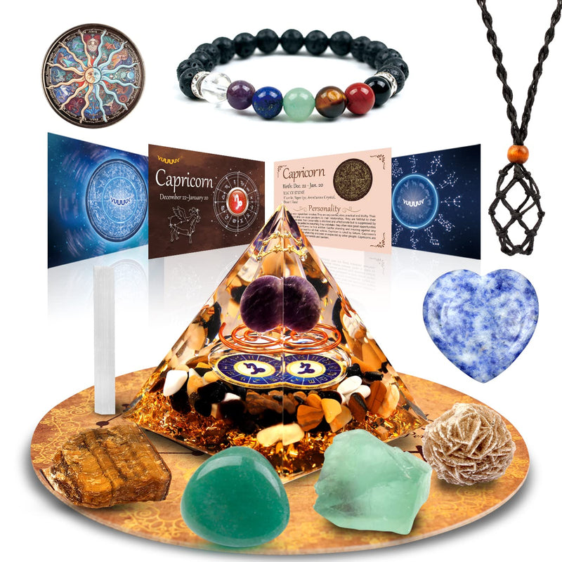 Horoscope Orgone Pyramid ， Healing Crystal Gift Set ，Zodiac Sign Stones to Companion Birthstone, for Astrology ，Reiki，Energy Generator, Meditation (Capricornus) Capricornus