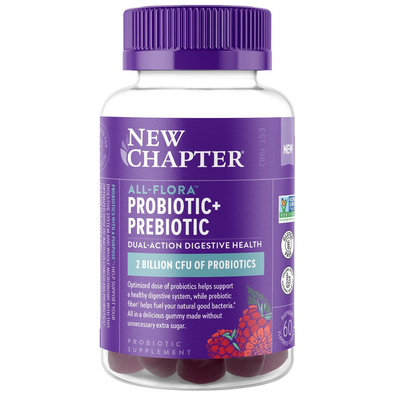 [Australia] - New Chapter Probiotic Gummies for Women and Men, All-Flora (1 Month Supply) – 55% Less Sugar+, Formulated for Holistic Gut Health Support with Probiotics + Prebiotic Fiber + 100% Vegan + Non-GMO 