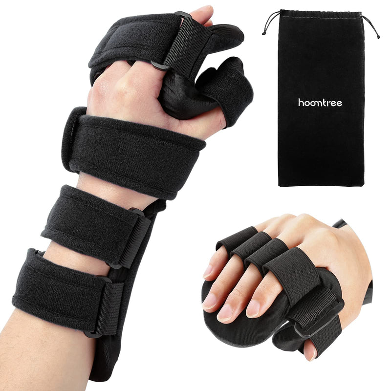 Stroke Resting Hand Splint Right&Left Resting Hand Splint with Finger Separator Functional Night Immobilizer Wrist Finger Brace for Carpel Tunnel Pain,Sprain Fracture,Tendonitis (Left,Black) Left,Black