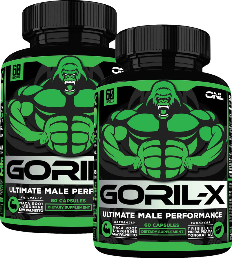 ONL GORIL-X Test Booster Supplements for Men 1000 Mg, 120 Caps | Premium Formula for Male Enhancing, Workout, Strength & Energy - Horny Goat Weed, Tribulus & Tongkat Ali - USA Made, Non-GMO 60 Count (Pack of 2) Goril X