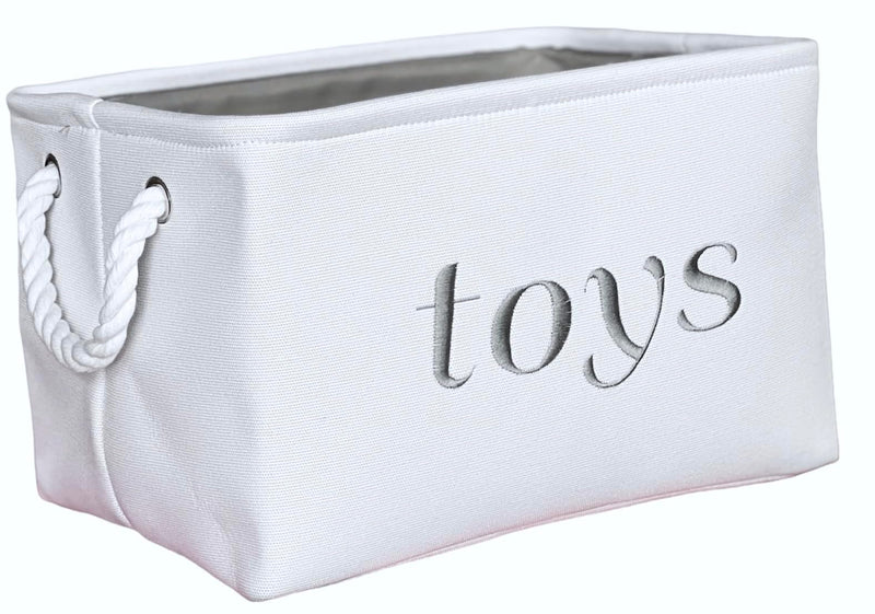 [Australia] - Nursery basket, Storage & organizer Bin for Baby, Diapers, Wipes, Books, Toys. White Canvas fabric Decorative Box with Embroidering. (Toys - Gray, Medium) Toys - Gray 