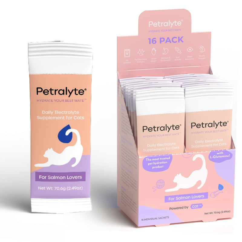 Cat Hydration Electrolyte and Cat Joint Supplement | Glucosamine, Chondroitin & MSM for Immunity and Mobility with L-Glutamine, Taurine, Lysine & Prebiotics | for Salmon Lovers | 16 Packets 1-Pack (16 Packets) - PawsPlanet Australia