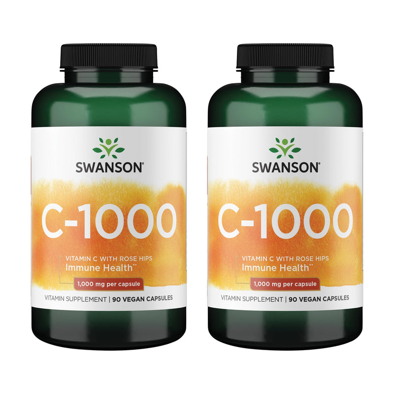 Swanson Vitamin C w/ Rose Hips - Herbal Supplement Promoting Skin Health, Heart Health & Immune System Support - Natural Formula Promoting Protection & Wellness - (90 Capsules, 1000mg Each) 2 Pack 90 Count (Pack of 2)