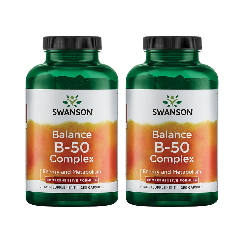 Swanson Balance B-50 High-Potency B Vitamin Complex for Busy Adults Seeking Immune, Heart, and Nervous System Support (250 Capsules, 2 Pack) 250 Count (Pack of 2)