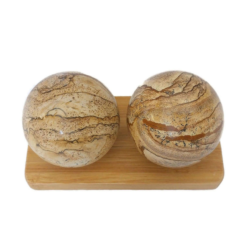 [Australia] - Top Chi Picture Jasper Baoding Balls with Stand for Hand Therapy, Exercise, and Stress Relief (Large 2 Inch) Large 2 Inch 