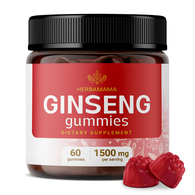 [Australia] - Korean Red Panax Ginseng Gummies - Memory, Mental Focus, Mood & Immunity Support Herbal Ginseng Supplement Vitamin - Natural Vegan Ginseng Gummies - 1500 mg 60 Chews 