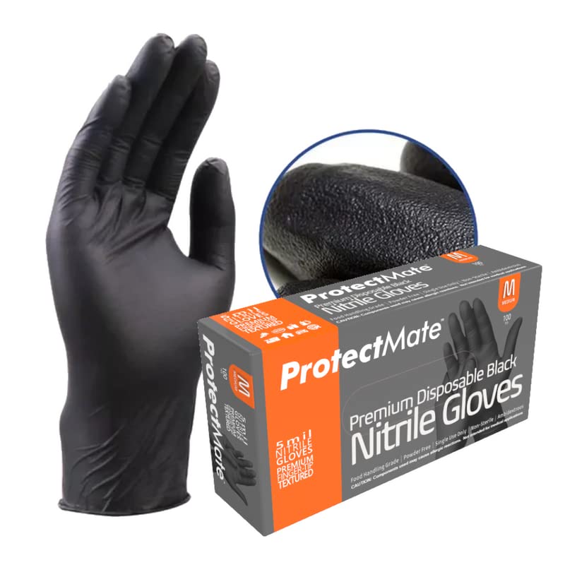 [Australia] - Black Nitrile Gloves- Industrial Strength, 5 mil Thickness, Gloves Disposable Latex Free, Food-Prep Disposable Gloves- Ideal for BBQ, Barber, Cleaning- Large (Box of 100) Large (Box of 100) Black 
