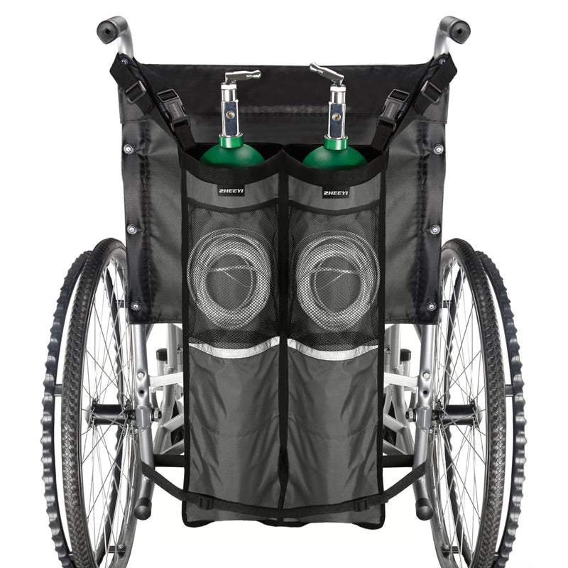 [Australia] - Dual Oxygen Tank Holder for Wheelchiars, Oxygen Cylinder Bag with Adjustable Zippers and Mesh Storage Pockets Fits Most Oxygen cylinders, Gray Gray- Dual 