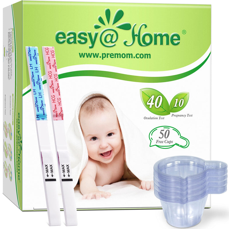 [Australia] - Easy@Home Ovulation & Pregnancy Test Strips Kit: 40 Ovulation Strips and 10 Pregnancy Tests– Accurate Fertility Tracker OPK - Powered by Premom APP | 40LH + 10HCG + 50 Urine Cups 50 Count (Pack of 1) 