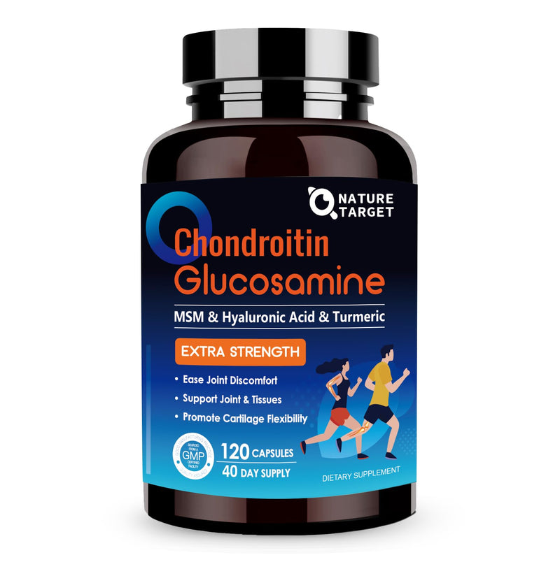 [Australia] - NATURE TARGET Glucosamine Chondroitin MSM, Joint Support Supplement, Shellfish Free, Turmeric Boswellia, Hyaluronic Acid, Collagen, Calium for Cartilage and Bone Health,120 Capsules, 40 Servings 120 Count (Pack of 1) 