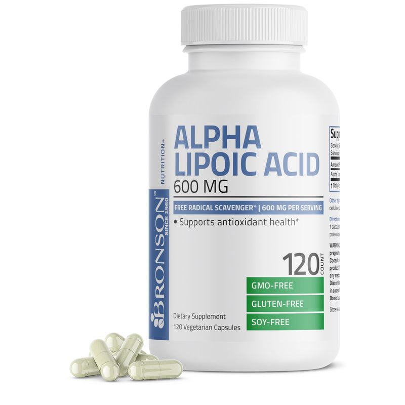 [Australia] - Bronson Alpha Lipoic Acid 600 MG Free Radical Scavenger Supports Antioxidant Health - Non-GMO, 120 Vegetarian Capsules (60 Servings) 120 Count (Pack of 1) 