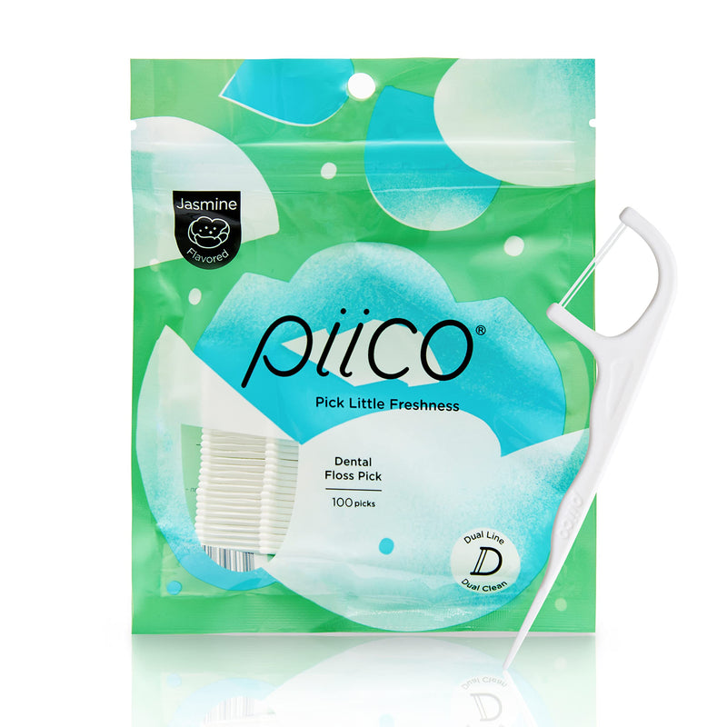 [Australia] - Piico Xylitol Floss Picks, 100 Count - Unbreakable, Shred-Resistant, Resealable, Unique Flavored Dental Flossers for Adults, Portable (Jasmine) Jasmine 