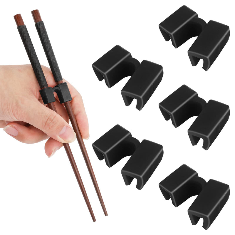 [Australia] - 5 Pieces Reusable Chopsticks Helpers Training Chopstick Hinges Connector Practice Chinese Chopstick Helper for Adults, Kids, Beginner, Trainers (Black) Black 