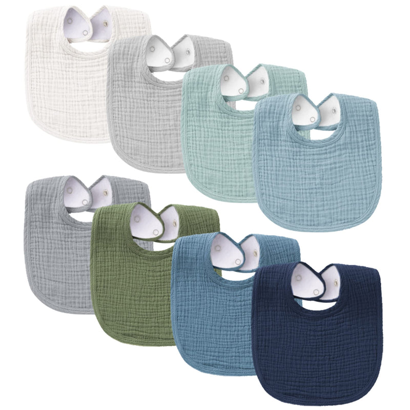 [Australia] - Konssy Muslin Baby Bibs 8 Pack Baby Bandana Drool Bibs Cotton for Unisex Boys Girls, 8 Solid Colors Set for Teething Drooling Blue 