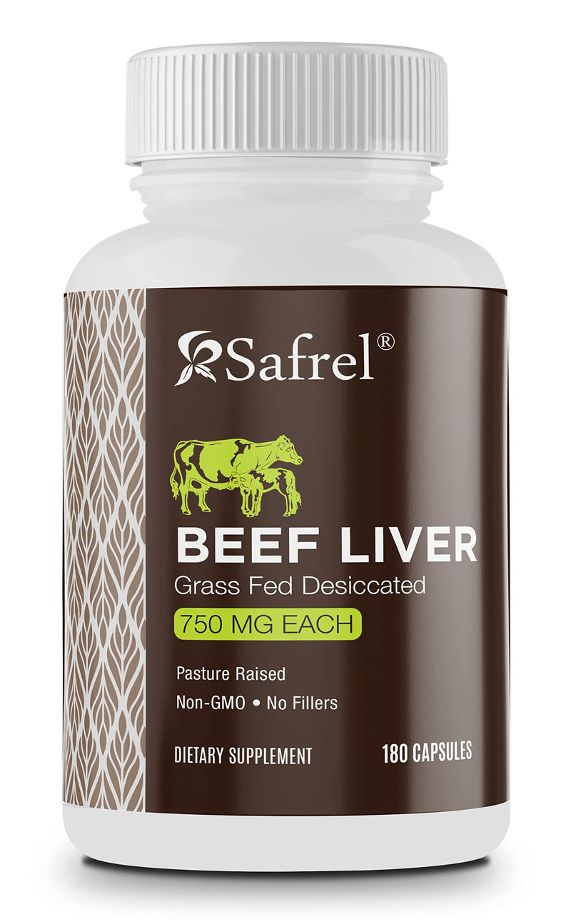Safrel Grass Fed Desiccated Beef Liver Capsules – Pasture Raised – Undefatted 750mg Each | No Fillers | Natural Iron, Vitamin A, B12 for Energy | Non-GMO | Hormone & Pesticide Free | Gluten-Free
