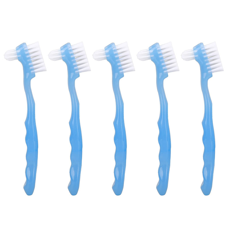 5pcs Denture Brush Set, Double Head Professional Denture Cleanning Travel Portable Double Sided False Teeth Cleaning Brush(Blue) Blue