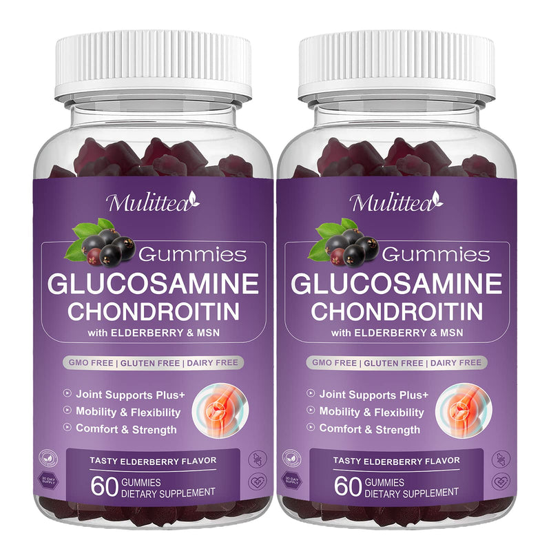 [Australia] - Glucosamine Chondroitin Gummies - Extra Strength Joint Support Supplement with MSM & Elderberry for Natural Joint, Antioxidant Immune Support for Adults, Men & Women-(2 Pack) 60 Count (Pack of 2) 
