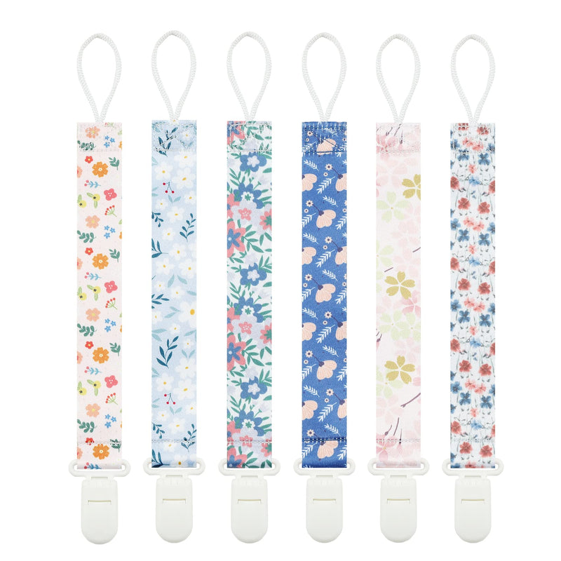 [Australia] - Floral Pacifier Clips, 6 Pack Pacifier Holder Clips for Boys and Girls Fits for Most Pacifiers Brands, Teether Toys and Gift (Flower) Flower & Leaf 