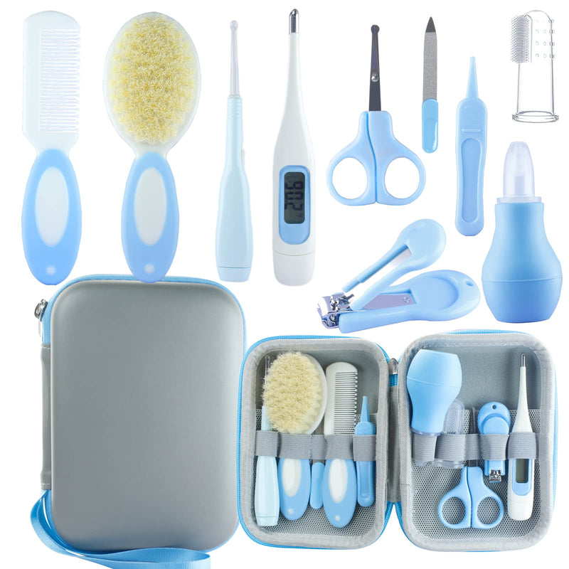 [Australia] - Baby Grooming Kit, Baby Essentials for Newborns, Portable Baby Care Kit, Contains Baby Nail Clippers, Baby Comb, Baby Brush, Baby Ear Wax Removal Tool and More (10 in 1) (Blue) Blue 