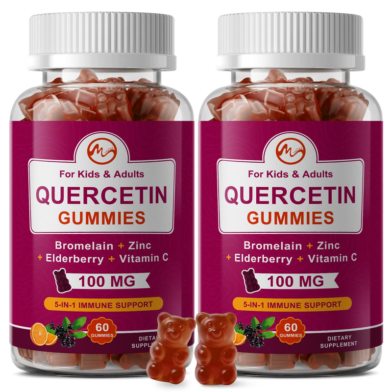 M inch Quercetin Gummies with Bromelain, Elderberry, Zinc and Vitamin C - Chewable Quercetin 100mg Supplement for Immune, Respiratory & Antioxidant Support, 2 Pack | 5-in-1 Quercetin Supplement with Bromelain, Elderberry, Zinc and Vitamin C, Chewable f...