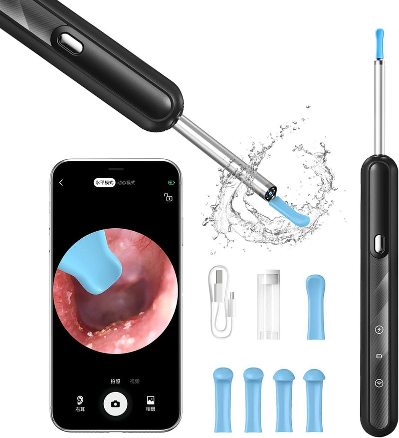 [Australia] - Ear Wax Removal, Ear Cleaner with Camera, Earwax Removal kit with 7 Ear Pick, Ear Cleaner with Camera and Light, Ear Cleaning Kit, 1080P Ear Camera for iOS & Android (Black) Black 