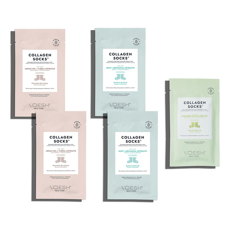 [Australia] - VOESH Collagen Socks, Collagen Socks for Dry Feet, Cracked Heel Repair, Moisturizing Socks, Spa Pedicure Treatment, Spa Socks, Foot Peel Masks, Vegan 5pk - Variety 