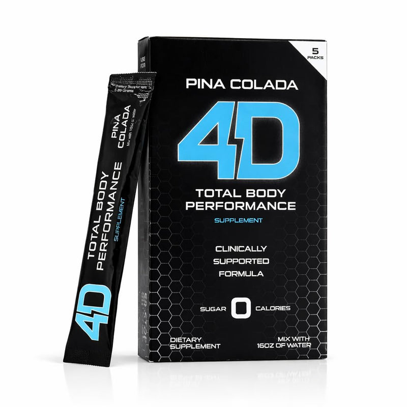 4D Total Body Supplements - Pina Colada 5 Unit Drink Mixes - Electrolytes, Aminos, Vitamins & Energy Powder Packets - Zero Calories & Sugars - Gluten Free, Non-GMO, Keto & Vegan Friendly 1 Box (5 Count)
