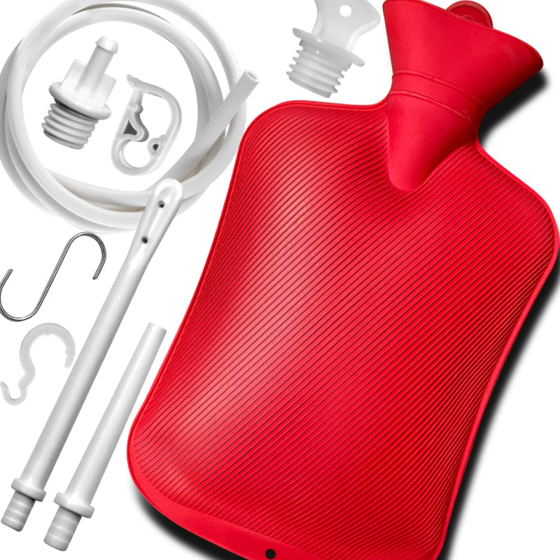 [Australia] - 2 L Home Enema Bag Kit with 2 Enema Tips,60 inch Long Silicone Hose, Controlable Water Flow Valve, Hot-Water Bottle for Colon Cleansing Enemas（Red） Red 
