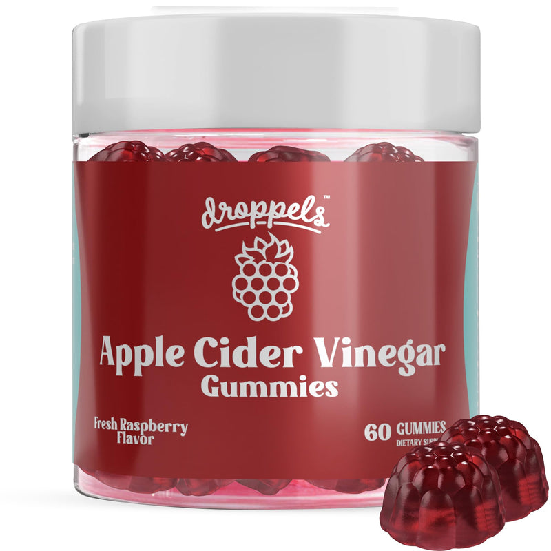 Droppels Apple Cider Vinegar Gummies 1000mg with Beet Root & Pomegranate | Non-GMO, Vegan-Friendly, Gluten Free | Supports Digestion, Metabolism, Energy & Immune Health | Raspberry Flavor 60 Count (Pack of 1)