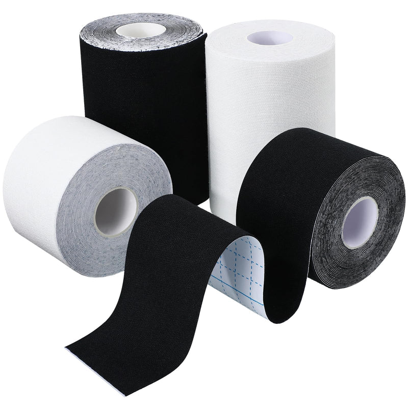[Australia] - 4 Rolls Football Turf Tape Athletic Sports Tape Youth Wide Waterproof Black White Athletic Tapes for Arms Football Sport Athlete Gym Ankles Wrist, 2 Sizes 