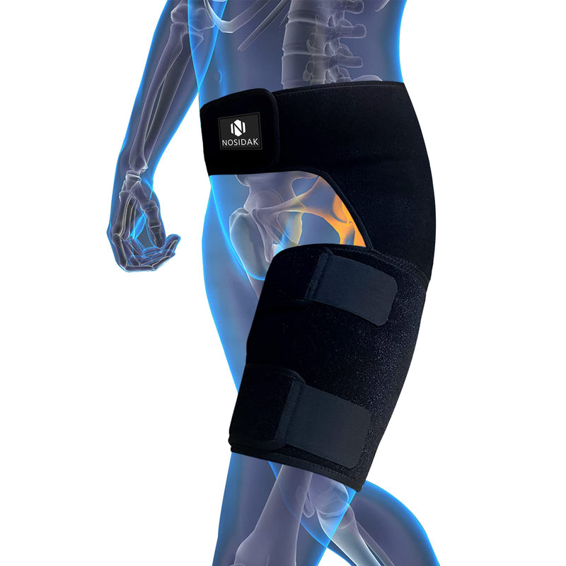 Hip Brace for Sciatica Pain Relief Thigh Compression Sleeve Groin Brace Sacroiliac Belt Support for SI Joint, Sciatic Nerve, Hip Replacement, Arthritis, Bursitis for Men Women - Left Black-Left One Size