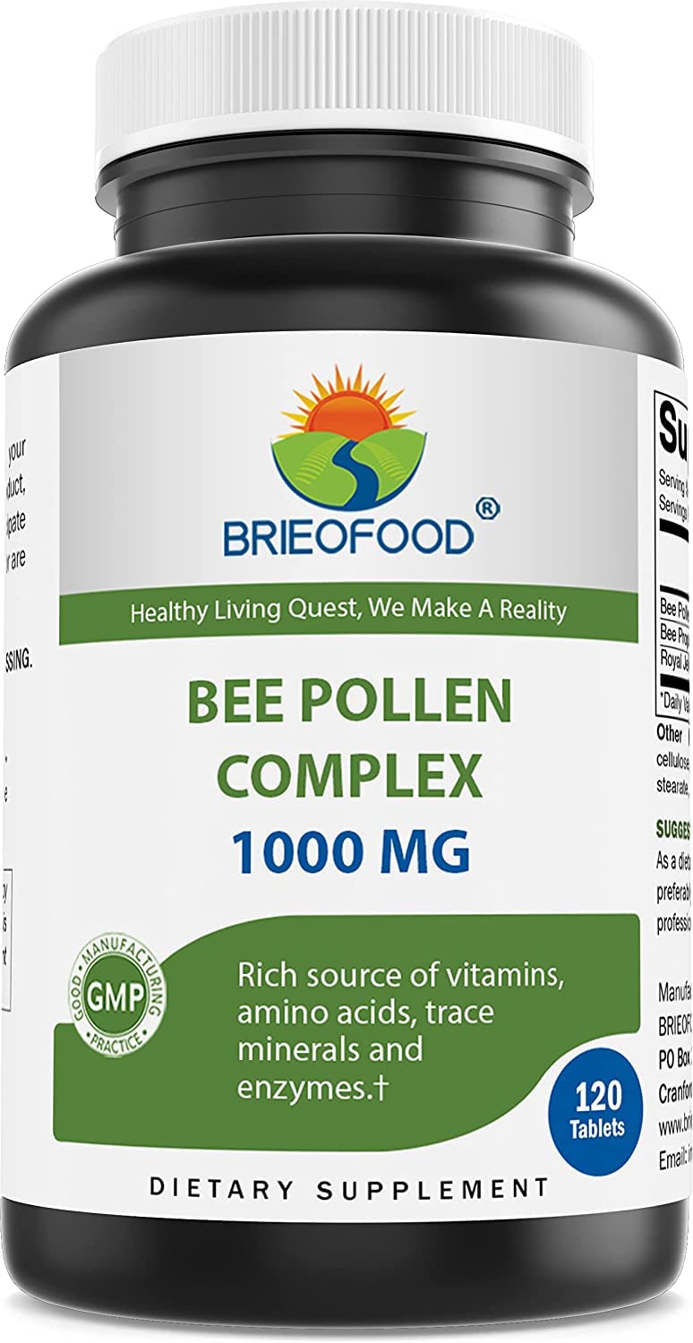 [Australia] - Brieofood Bee Pollen Complex 1000 mg 120 Tablets - Made with Bee Pollen, Bee Propolis, & Royal Jelly Powder 