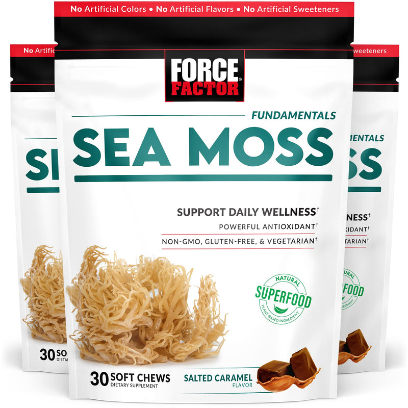 Force Factor Sea Moss Soft Chews, Support Immune, Digestion & Heart Health | Irish Sea Moss Superfood & Antioxidants Supplement, Non-GMO, Gluten-Free, Salted Caramel Flavor, 90 Soft Chews, 3-Pack 30 Count (Pack of 3)
