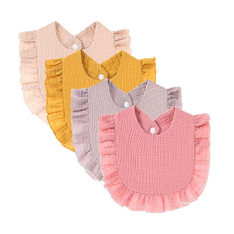 [Australia] - 4 PACK Solid Muslin Baby Drool Bibs Set for Unisex Boys Girls Cotton Adjustable Teething Feeding Drooling Bibs Pink Set 