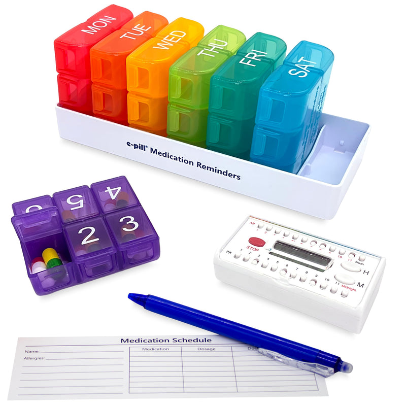 e-Pill 7 Day Weekly Pill Organizer – 6 Times a Day Medicine & Vitamin Box with 6 Alarm Reminders Timer