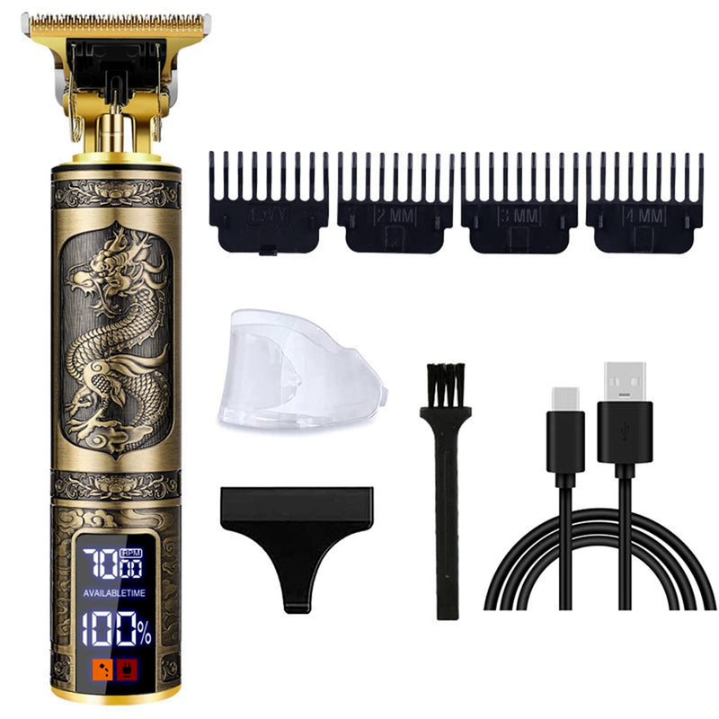 Professional Hair Trimmer for Men,T-Blade Zero Gapped Cordless Edger Clipper Cutting Rechargeable Liners Electric Beard Shaver with LED Display (Gold)