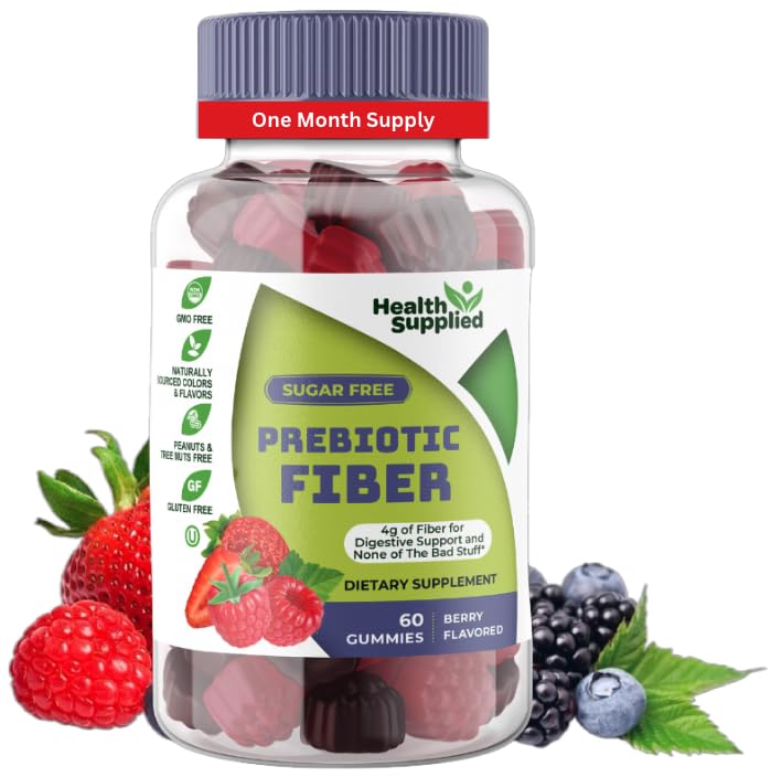 Mixed Berry Flavored Prebiotic Fiber Gummies - Supports Digestive System Through Gut Cleansing and Constipation Relief - Assists with Weight Loss Plan - Great Tasting and Easy to Swallow 60 Count (Pack of 1)