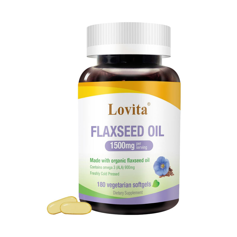 [Australia] - Organic Cold-Pressed Flaxseed Oil : 1500mg with 900mg ALA Omega-3. Vegan. 180 Softgels 180 Count (Pack of 1) New Packaging 