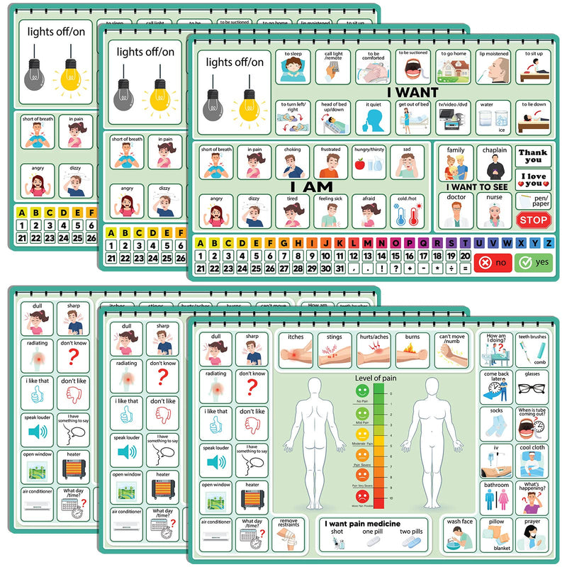 [Australia] - 6 Pcs Communication Board for Nonverbal Adults Aphasia Colorful Picture Symbol Communication Cards for Patients Children(Green) Green 