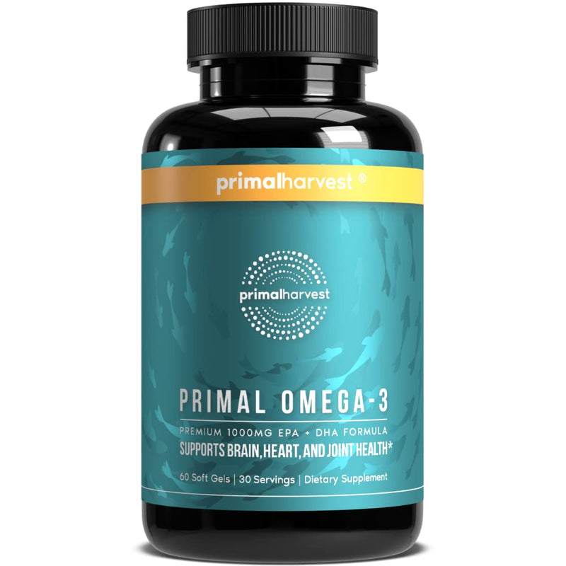 [Australia] - Primal Harvest Omega 3 Fish Oil Supplements, 30 Servings Soft Gels Capsules w/ 1000mg EPA + DHA Supplements, No Fishy Burps Non-GMO Omega 3 Fatty Acid 60 Count (Pack of 1) 