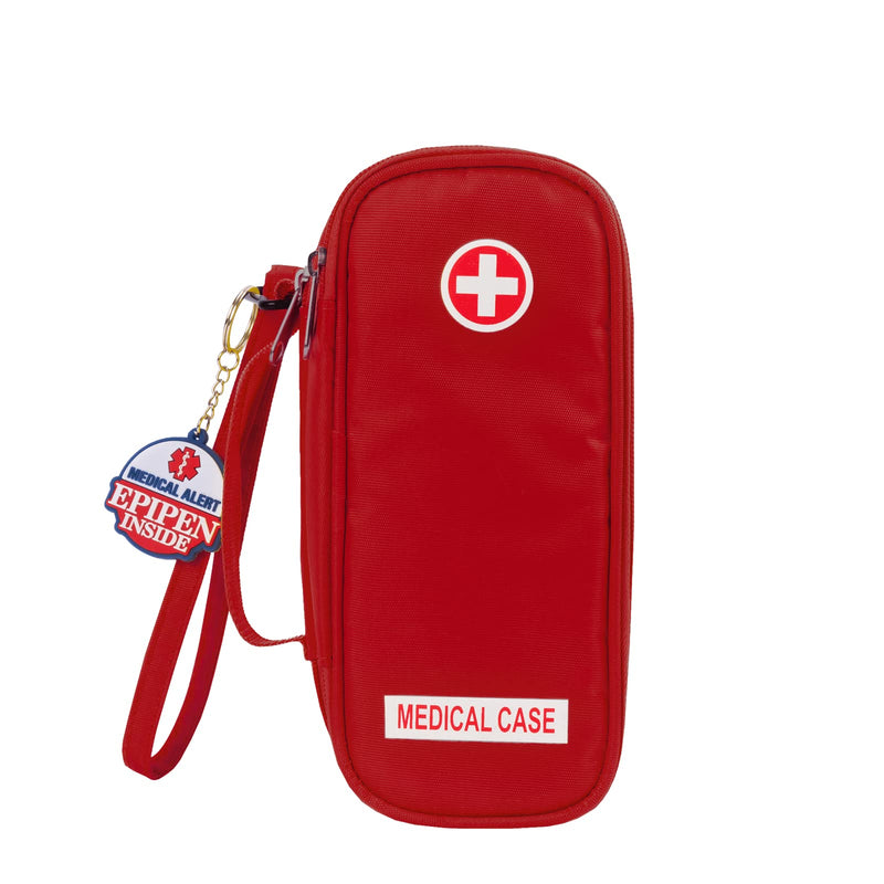 [Australia] - EpiPen Medical Carrying Case Insulated, Travel Medication Organizer Bag Emergency Medical Pouch, Fits 2 EpiPens, Asthma Inhaler, Anti-Histamine, Auvi-Q, Allergy Medicine Essentials, Red 