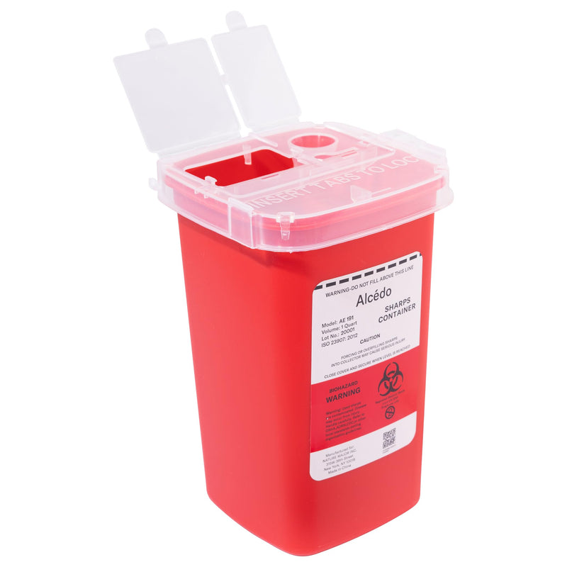 [Australia] - Alcedo Sharps Container for Home Use 1 Quart (1-Pack) | Biohazard Needle and Syringe Disposal | Small Portable Container for Travel and Professional Use 